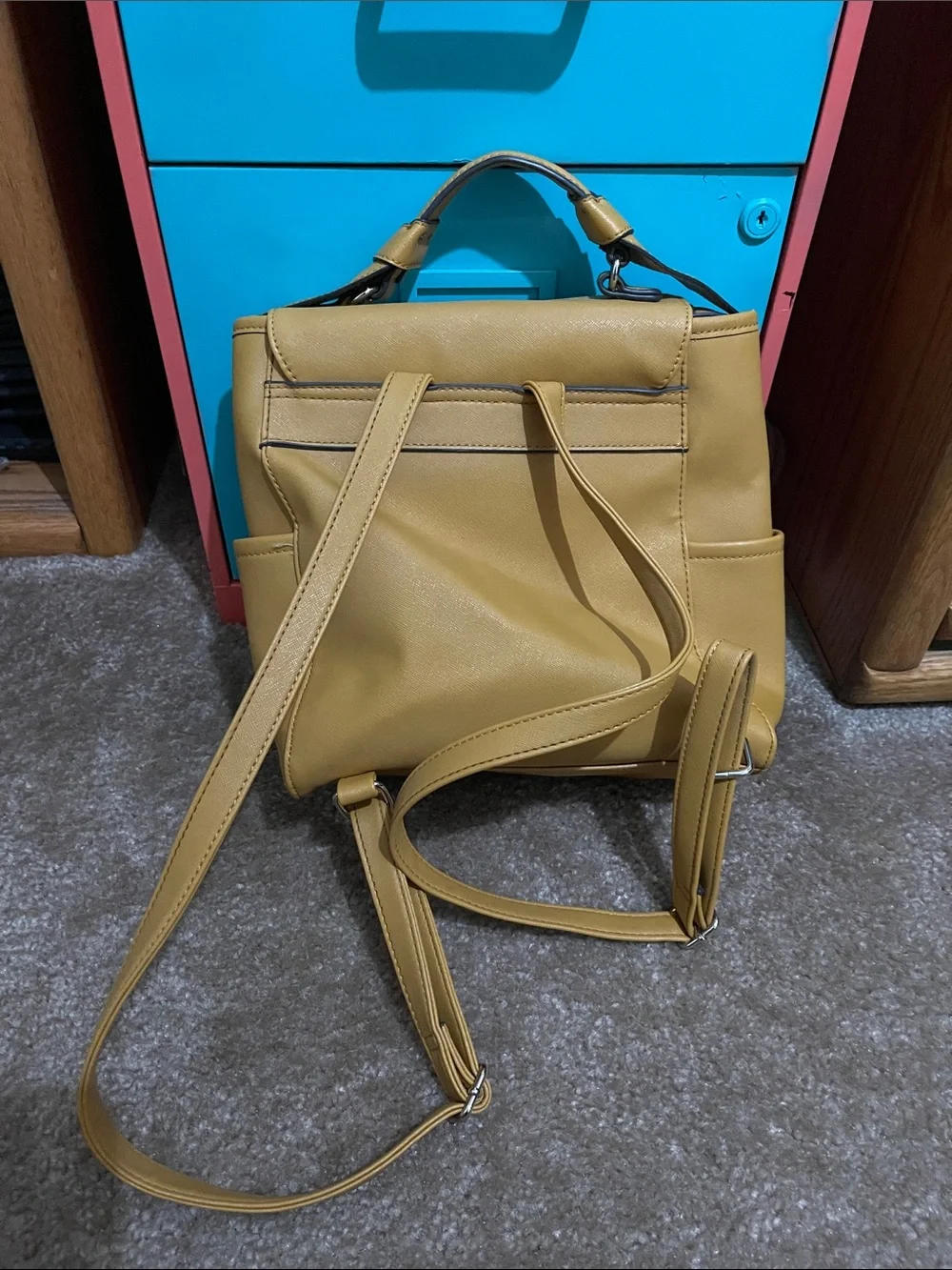 Nine West Women’s Mustard Yellow Faux Leather Backpack Handbag